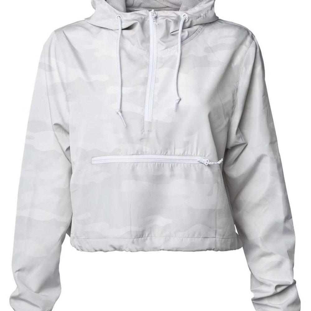 White Camo Utility Jacket with Hood and Cropped Fit